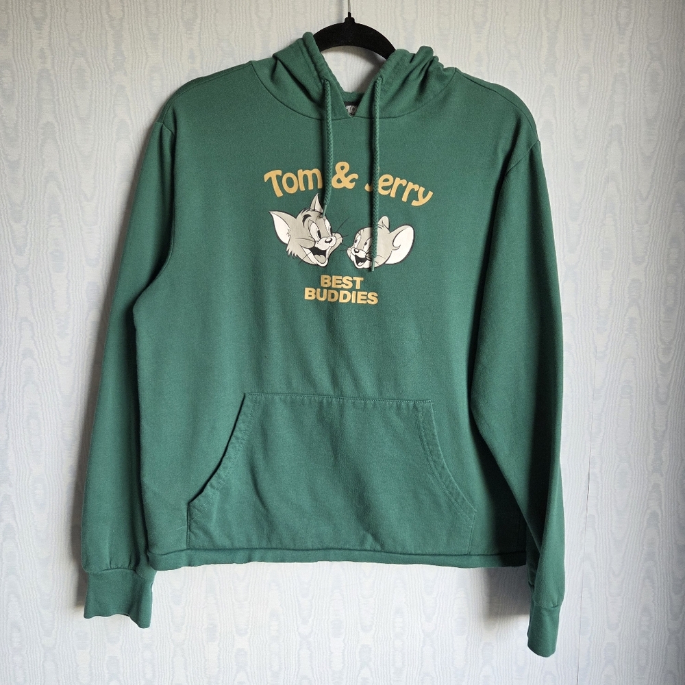 Tom & Jerry Best Buddies Green Pullover Hoodie‎ Mens Small